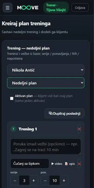 Kreiranje plana treninga